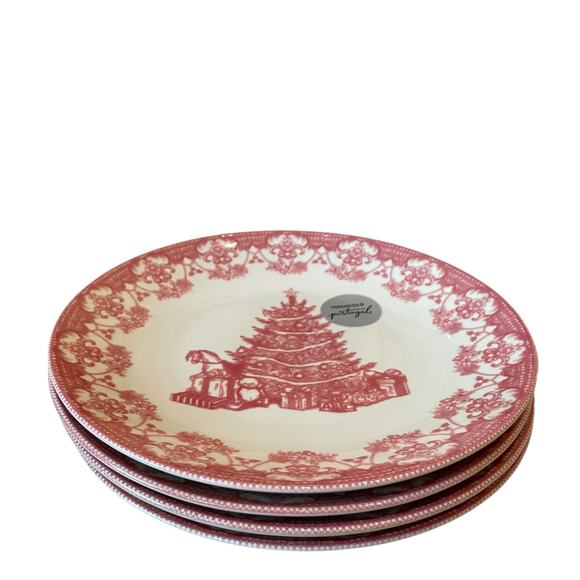 MATCERAMICA Portugal Red Christmas Tree Ceramic Dinner Plates 10.5in Set of 4 - Picture 5 of 10